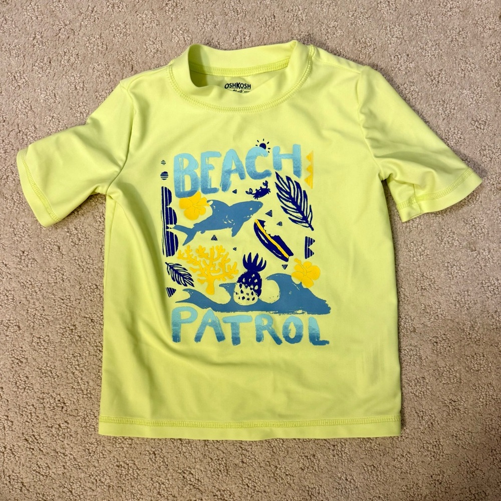 OshKosh B'gosh Yellow Swim Rashguard with Blue Beach Print